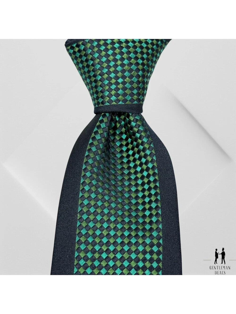 Revillon Paris Neck Tie Necktie Silk blue Green Woven Basket Weave 57x3.1/4